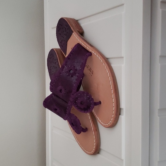 Jack Rogers thong flip flop leather sandal, purple embroidery at straps,… - Picture 1 of 7